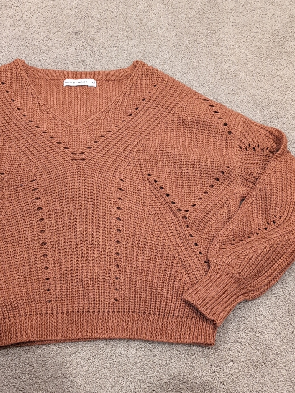 Madewell Burnt Orange Open-Knit V-Neck Sweater